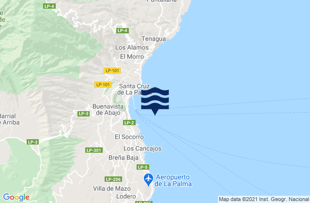 Mapa da tábua de marés em Santa Cruz Palma Island, Spain