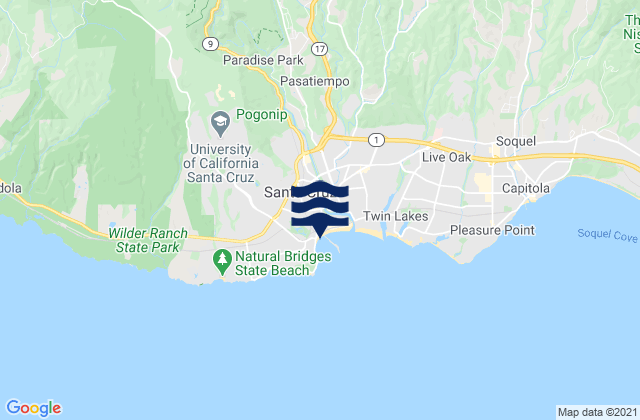 Mapa da tábua de marés em Santa Cruz, United States
