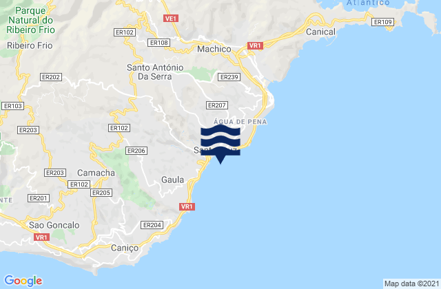 Mapa da tábua de marés em Santa Cruz, Portugal