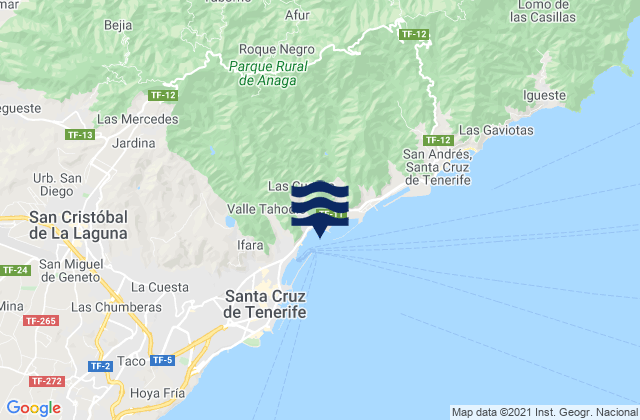 Mapa da tábua de marés em Santa Cruz Tenerife Island, Spain