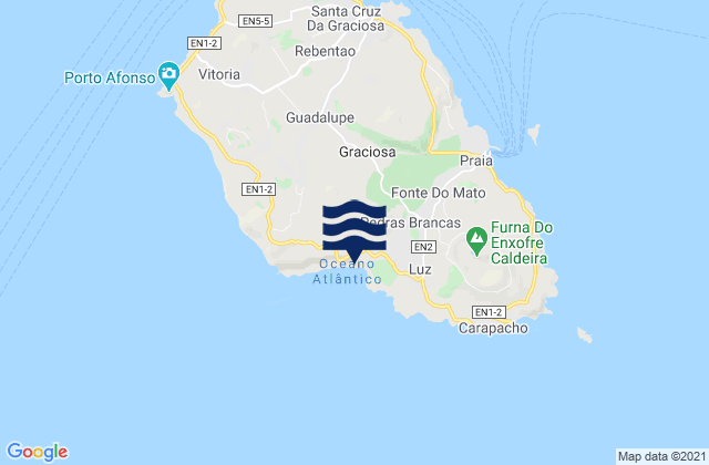Mapa da tábua de marés em Santa Cruz da Graciosa, Portugal