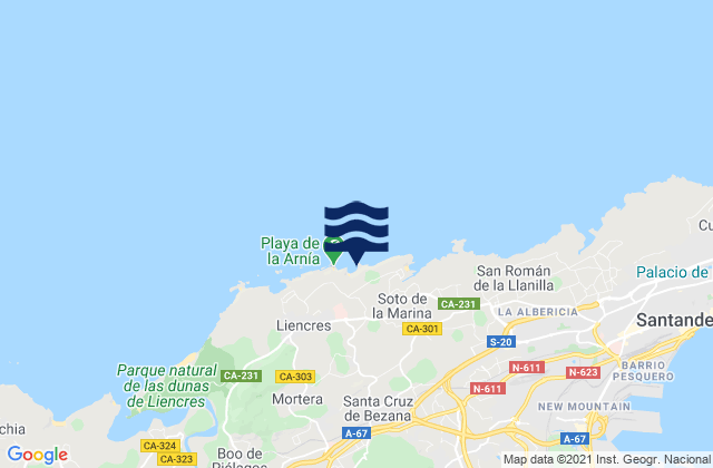 Mapa da tábua de marés em Santa Cruz de Bezana, Spain
