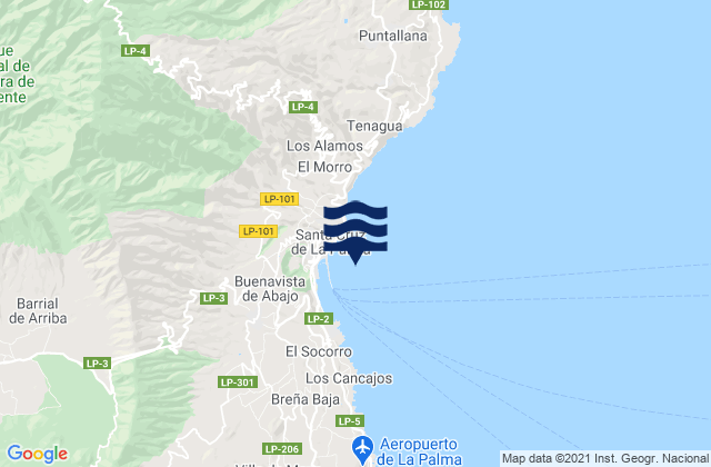 Mapa da tábua de marés em Santa Cruz de la Palma, Spain