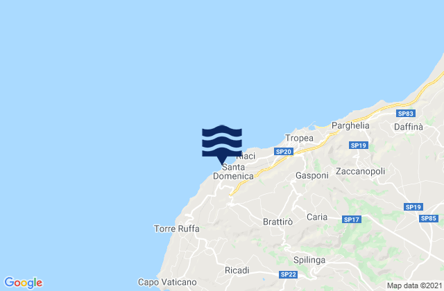 Mapa da tábua de marés em Santa Domenica, Italy