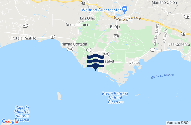 Mapa da tábua de marés em Santa Isabel, Puerto Rico