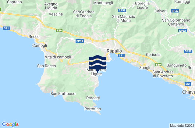 Mapa da tábua de marés em Santa Margherita Ligure, Italy