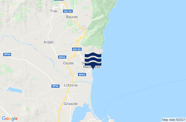 Mapa da tábua de marés em Santa Maria Navarrese, Italy