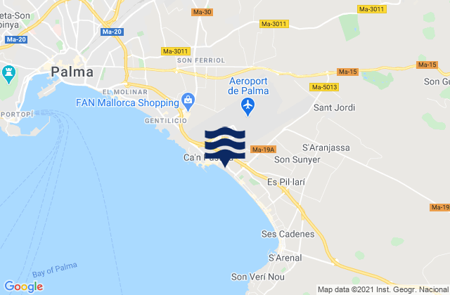 Mapa da tábua de marés em Santa Maria del Camí, Spain