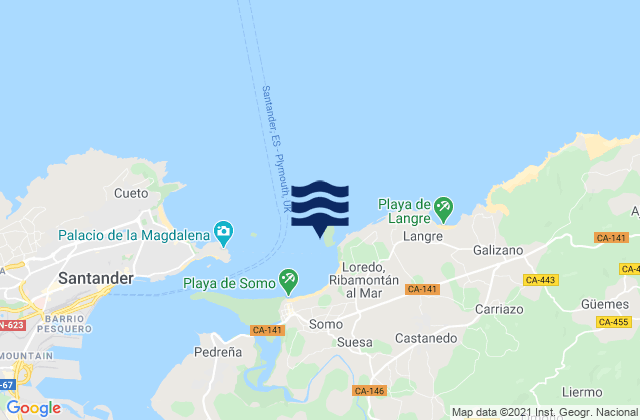 Mapa da tábua de marés em Santa Marina, Spain