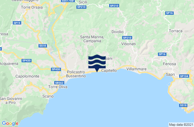 Mapa da tábua de marés em Santa Marina, Italy