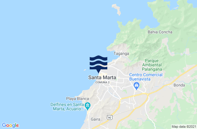 Mapa da tábua de marés em Santa Marta, Colombia