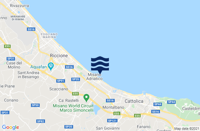 Mapa da tábua de marés em Santa Monica-Cella, Italy