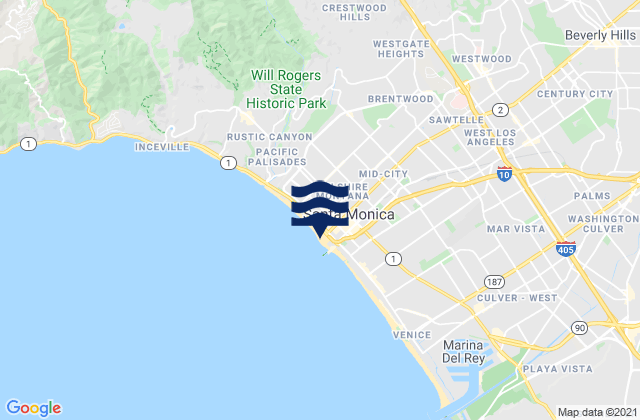 Mapa da tábua de marés em Santa Monica, United States