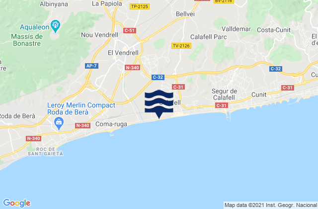 Mapa da tábua de marés em Santa Oliva, Spain