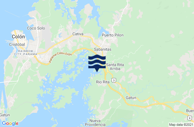 Mapa da tábua de marés em Santa Rita Arriba, Panama