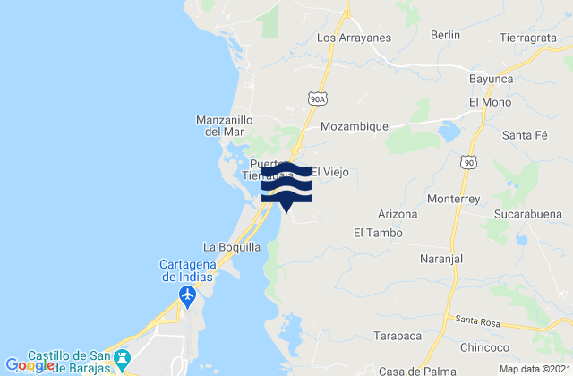 Mapa da tábua de marés em Santa Rosa, Colombia