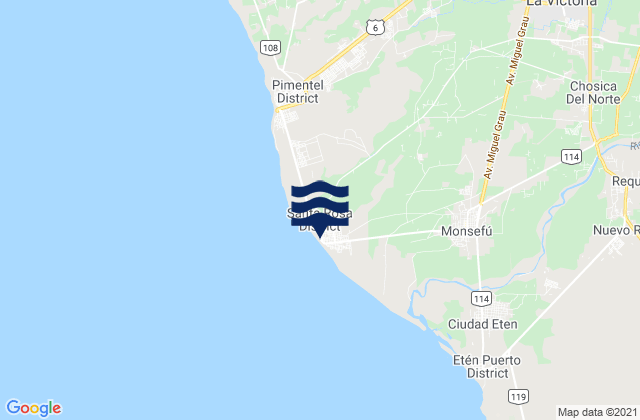 Mapa da tábua de marés em Santa Rosa, Peru