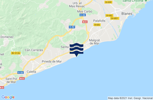 Mapa da tábua de marés em Santa Susanna, Spain
