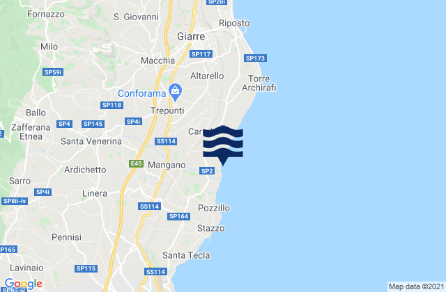 Mapa da tábua de marés em Santa Venerina, Italy