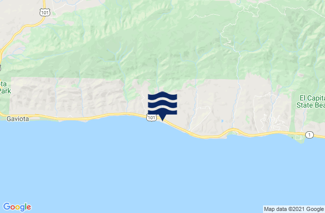 Mapa da tábua de marés em Santa Ynez, United States