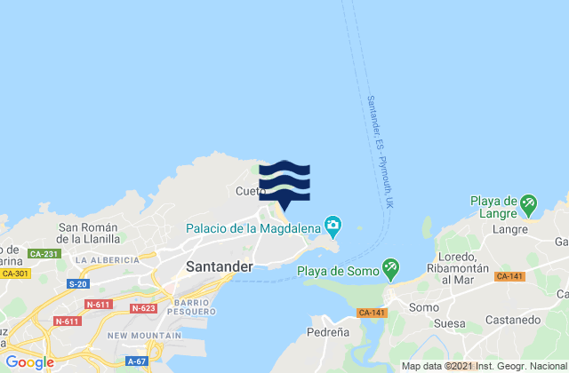Mapa da tábua de marés em Santander (El Sardinero), Spain
