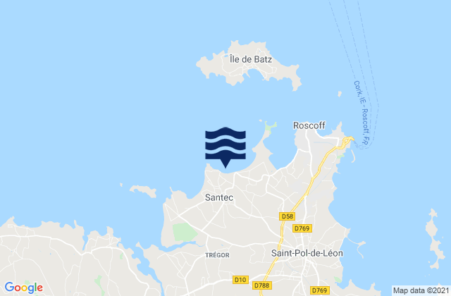 Mapa da tábua de marés em Santec, France