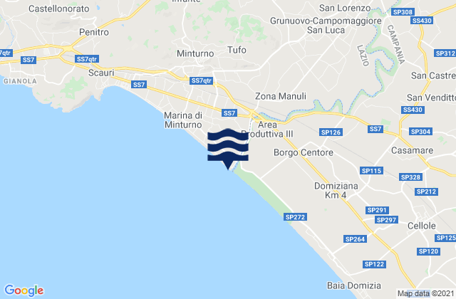Mapa da tábua de marés em Santi Cosma e Damiano, Italy