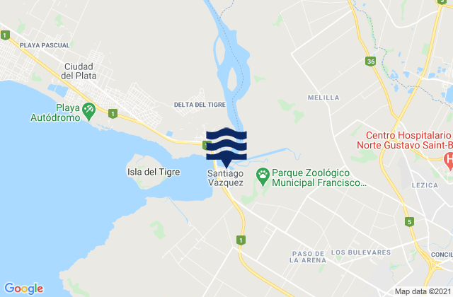 Mapa da tábua de marés em Santiago Vázquez, Uruguay