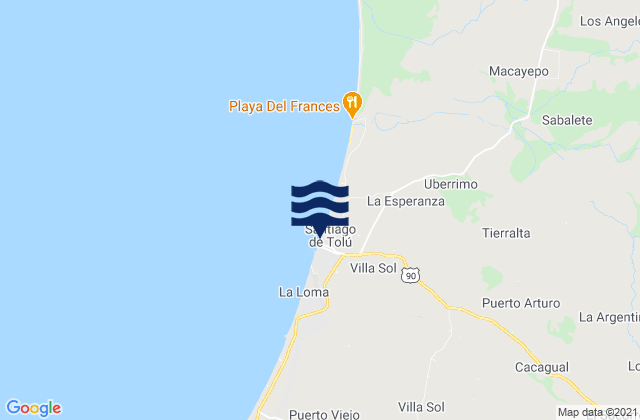 Mapa da tábua de marés em Santiago de Tolú, Colombia