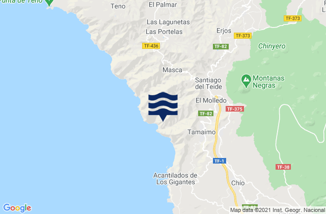 Mapa da tábua de marés em Santiago del Teide, Spain