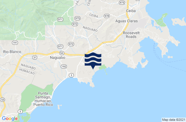 Mapa da tábua de marés em Santiago y Lima Barrio, Puerto Rico