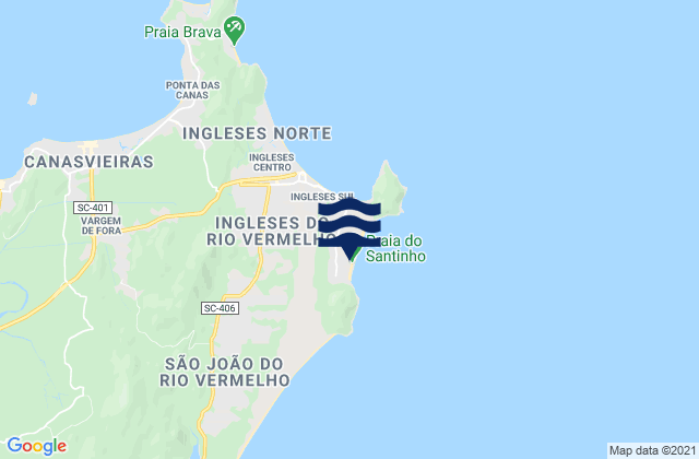 Mapa da tábua de marés em Santinho, Brazil