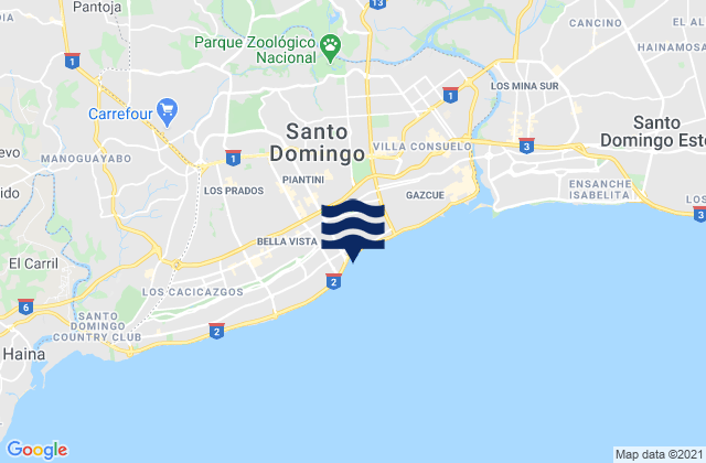 Mapa da tábua de marés em Santo Domingo De Guzmán, Dominican Republic