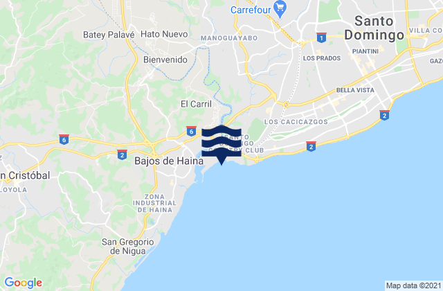 Mapa da tábua de marés em Santo Domingo Oeste, Dominican Republic