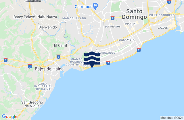 Mapa da tábua de marés em Santo Domingo Oeste, Dominican Republic