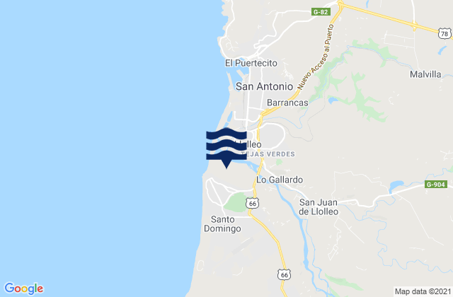 Mapa da tábua de marés em Santo Domingo, Chile