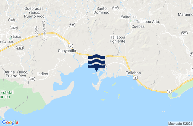 Mapa da tábua de marés em Santo Domingo, Puerto Rico