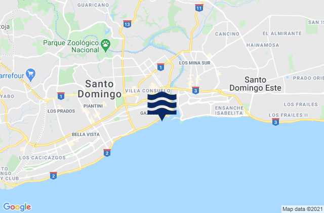 Mapa da tábua de marés em Santo Domingo, Dominican Republic