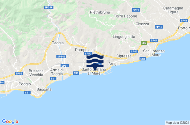 Mapa da tábua de marés em Santo Stefano al Mare, Italy