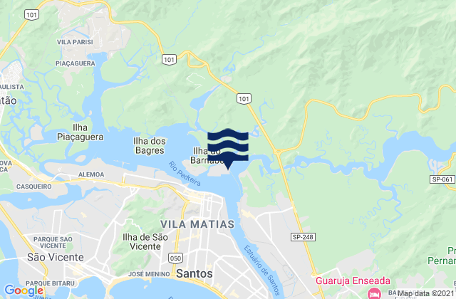 Mapa da tábua de marés em Santos, Brazil