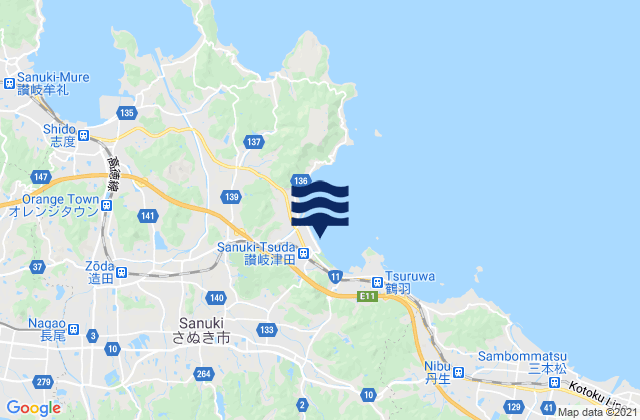 Mapa da tábua de marés em Sanuki-shi, Japan