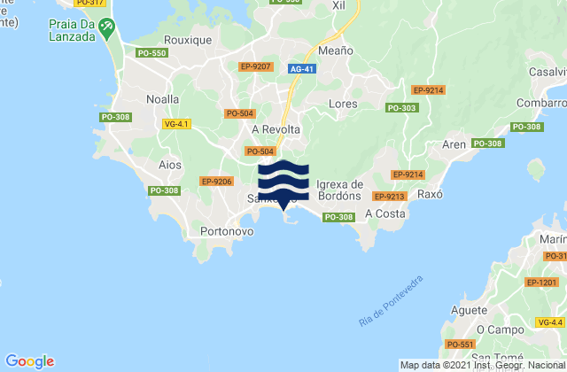 Mapa da tábua de marés em Sanxenxo, Spain