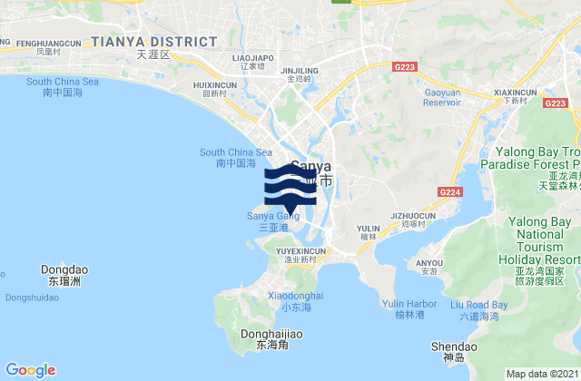 Mapa da tábua de marés em Sanya, China