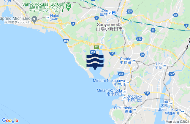 Mapa da tábua de marés em Sanyōonoda Shi, Japan