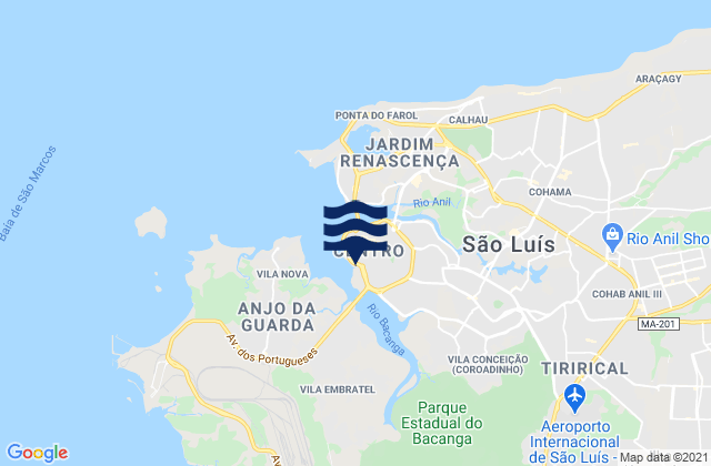 Mapa da tábua de marés em Sao Luiz, Brazil