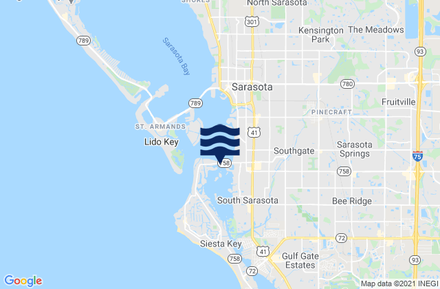 Mapa da tábua de marés em Sarasota Bay south end bridge, United States