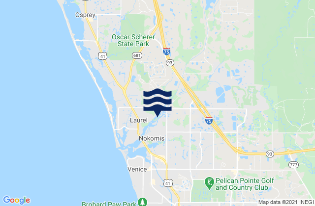 Mapa da tábua de marés em Sarasota County, United States