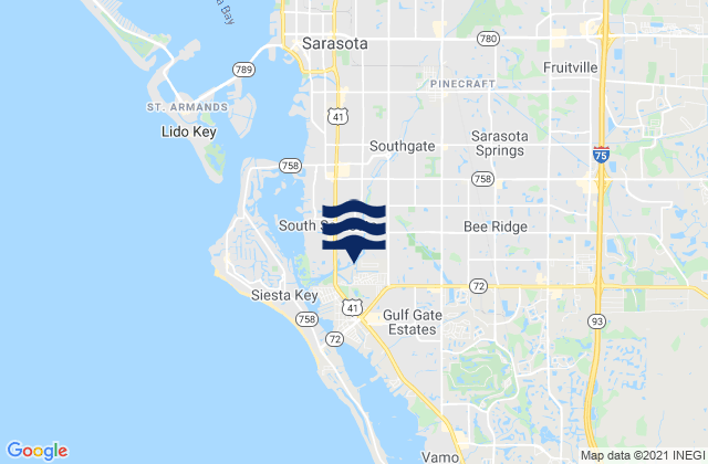 Mapa da tábua de marés em Sarasota Springs, United States