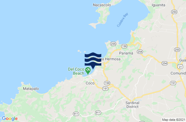 Mapa da tábua de marés em Sardinal, Costa Rica