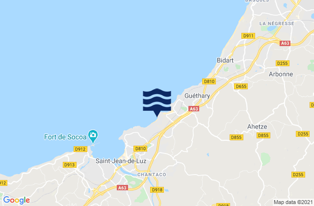 Mapa da tábua de marés em Sare, France